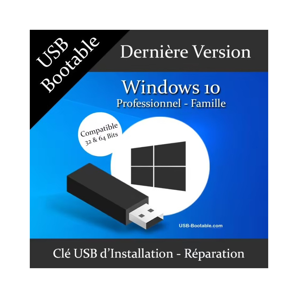 Clé USB Bootable + 1 Clé de Licence Windows 10 Professionnel