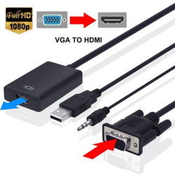 Convertisseur VGA Mal Vers HDMI Femelle – HD Audio Sortie