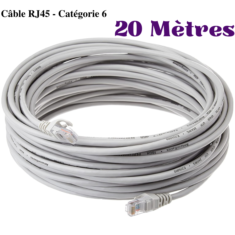 Câble Réseau FTP - Blindé Et Serti- 20m - Cat 6 - Gris